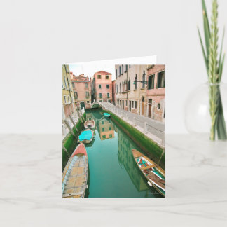 Venice canal, green water, pink buildings thank you card