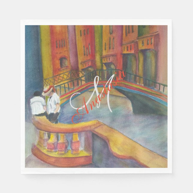 VENICE CANAL MONOGRAM PARTY NAPKIN (Front)