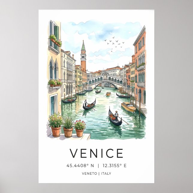 Venice Canal Wall Art - Gondolas by Stone Bridge (Front)