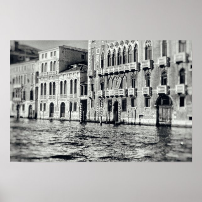 Venice Canal Waterway Italy Black & White Building Poster (Front)