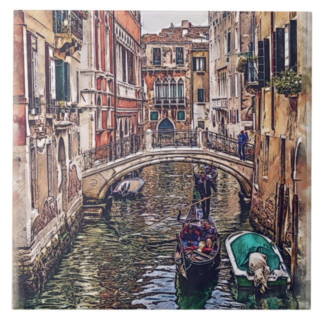 Venice canal with houses and gondola. Italy. Tile (Front)