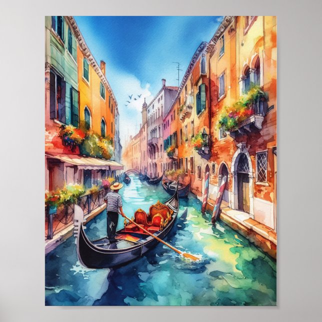 Venice Canals Italy Watercolor Art Print (Front)