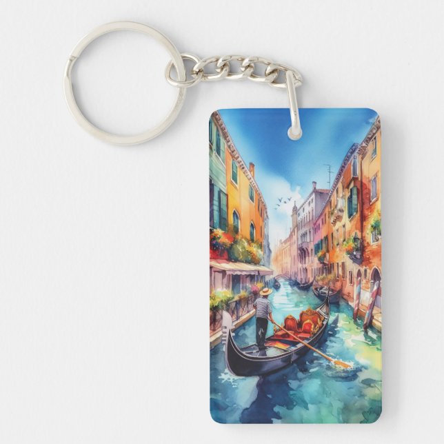 Venice Canals Italy Watercolor Key Ring (Front)