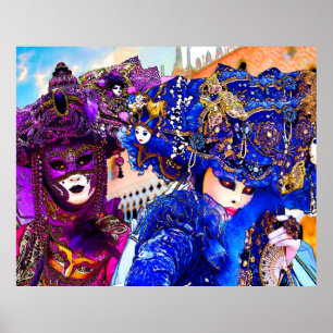 Venice Carnival Colourful Traditional Masks Poster
