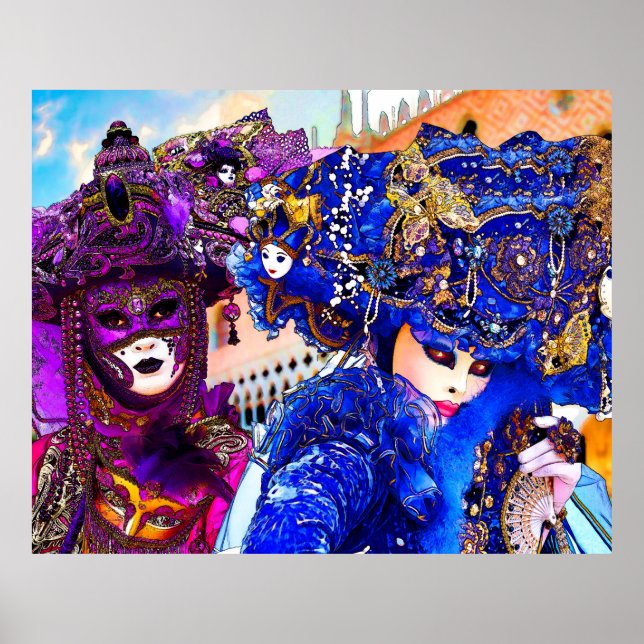 Venice Carnival Colourful Traditional Masks Poster (Front)