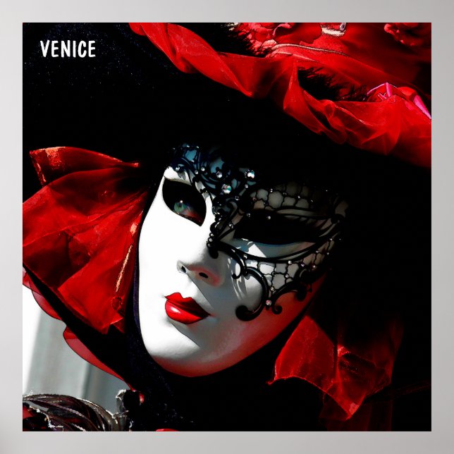 Venice Carnival Colourful Traditional Red Mask Poster (Front)