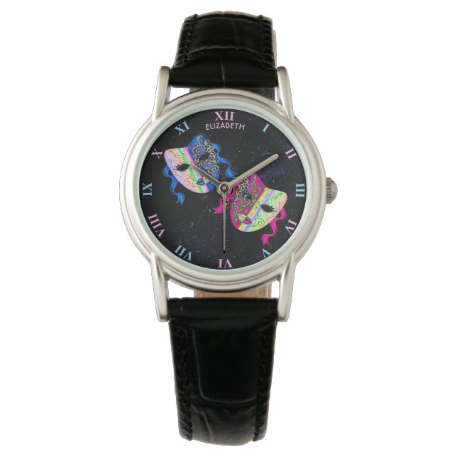 Venice Carnival Traditional Colourful Masks Drawin Watch (Front)