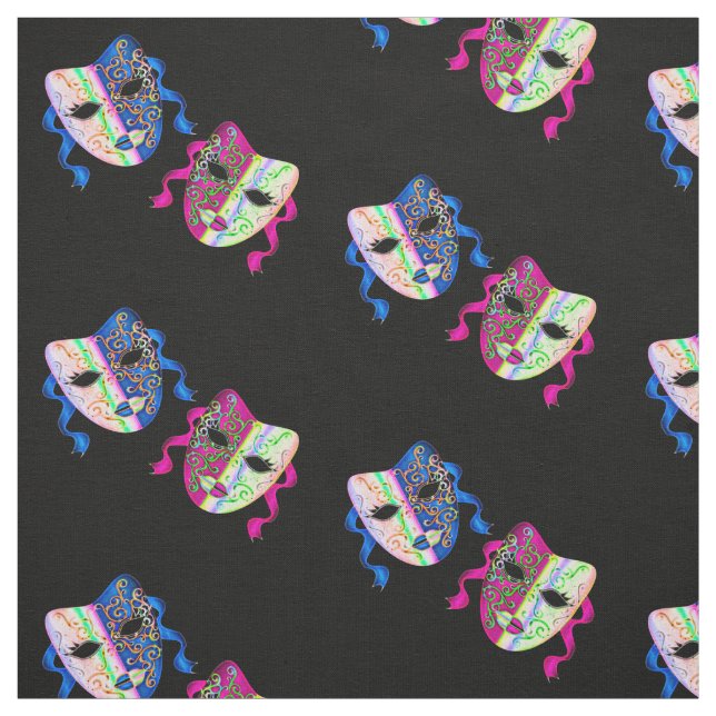Venice Carnival Traditional Colourful Masks Fabric (Swatch)