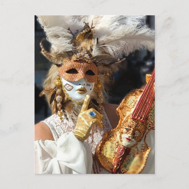 Venice Carnival Violin Masked Lady Puzzle Postcard (Front)