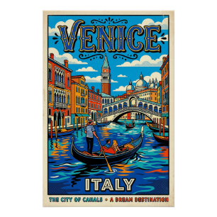 Venice City Of Canals Vintage Style Travel Poster