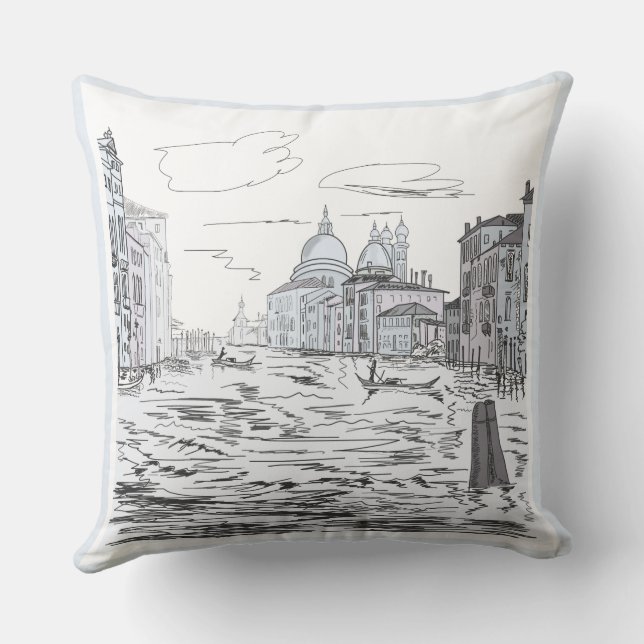 Venice City on the Water Ships Buildings Cushion (Back)