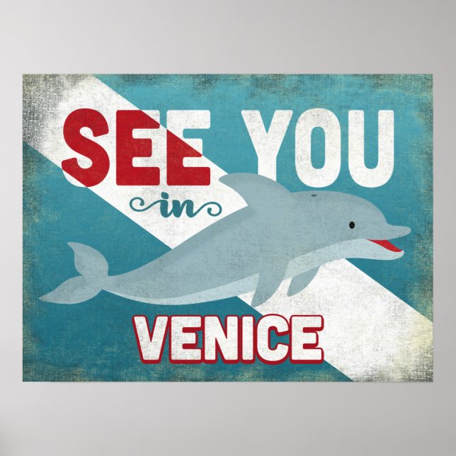 Venice Florida Dolphin - Retro Vintage Travel Poster (Front)