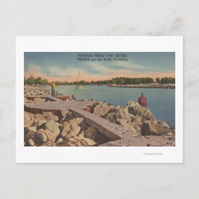 Venice, Florida - Fishing Scene on the Jetties Postcard (Front)