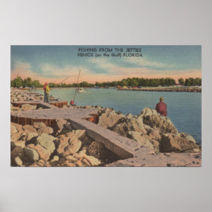 Venice, Florida - Fishing Scene on the Jetties Poster