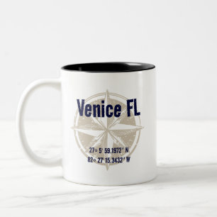 Venice, Florida Nautical Latitude Longitude Two-Tone Coffee Mug