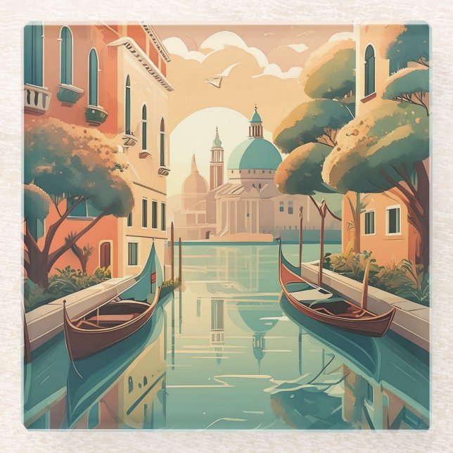 Venice Glass Coaster: Gondola & Canal View Glass Coaster (Front)