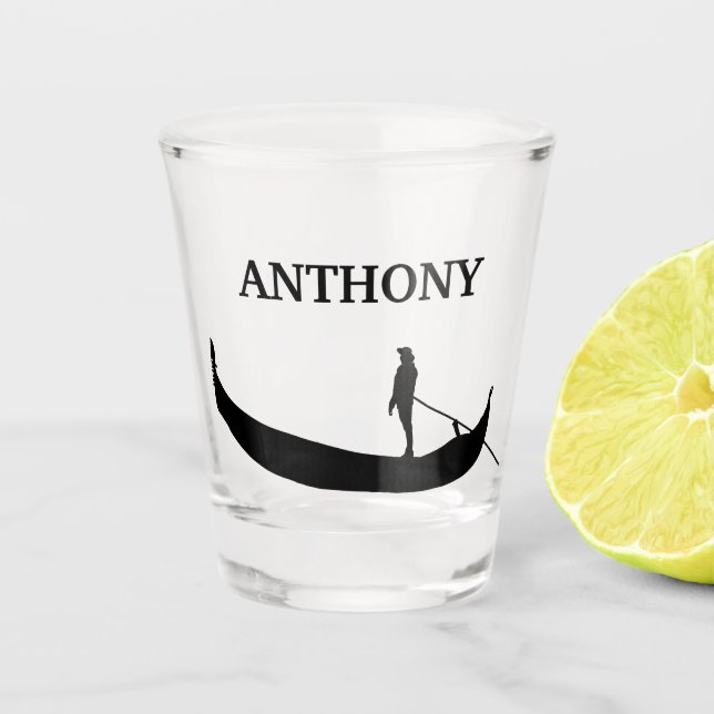 Venice Gondola Silhouette Black Personalised Shot Glass (Front)