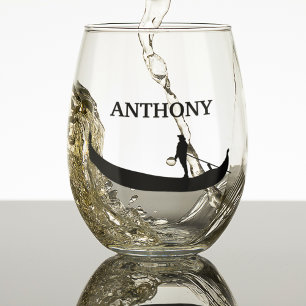 Venice Gondola Silhouette in Black Stemless Wine Glass