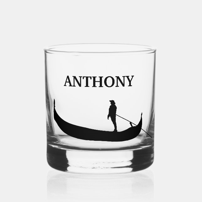 Venice Gondola Silhouette in Black Whiskey Glass (Front)