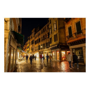 Venice Gondolas at Night Poster