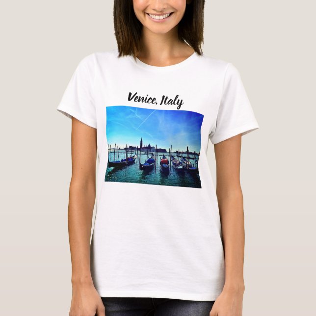 Venice Gondolas Boat Italy Blue Sky T-Shirt (Front)