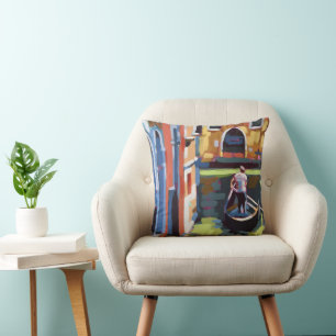 Venice Gondolier Painting - Travel Lover Decor Cushion