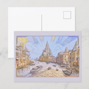 Venice Grand Canal Art Deco Retro Travel Print Postcard