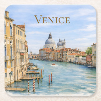 Venice Grand Canal Watercolor Square Paper Coaster