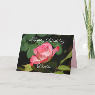 Venice Happy Birthday Pink and White Rose Card