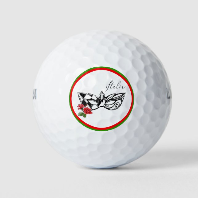 *~* Venice Italian Italia Italy Venitian Mask Rose Golf Balls (Front)