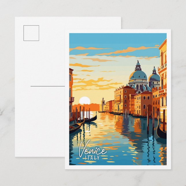 Venice Italy Art vintage travel illustration Postcard (Front/Back)