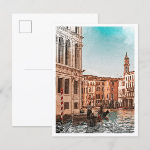 Venice Italy Beautiful Colour Sketch City Postcard