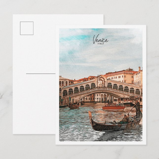 Venice Italy Beautiful Colour Sketch Landscape Postcard (Front/Back)