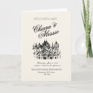 Venice Italy Black Ivory Basillica Wedding Card