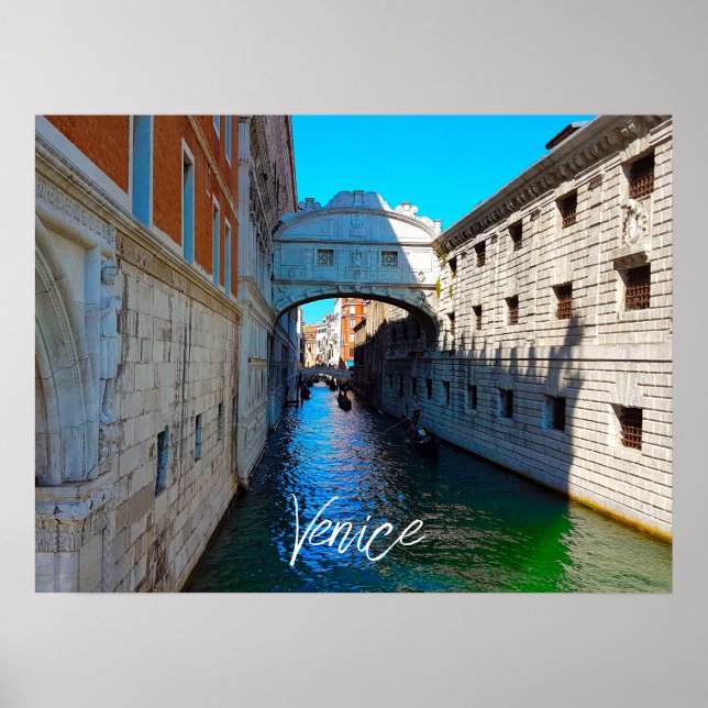 Venice Italy Bridge of Sighs Canal Boat Travel Poster (Front)
