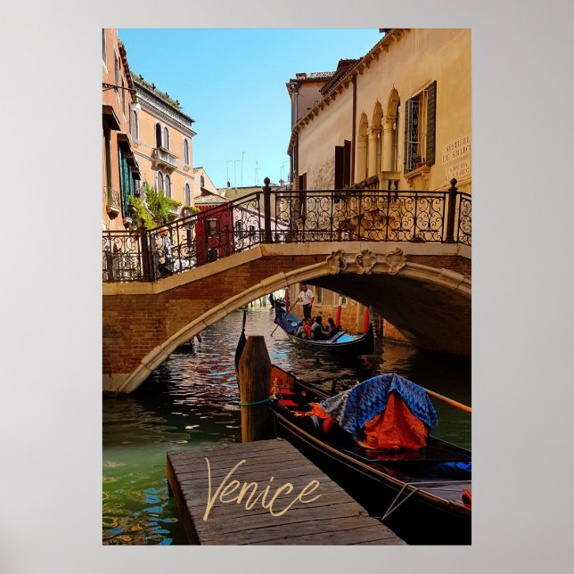 Venice Italy Canal Bridge Boat Travel Poster (Front)
