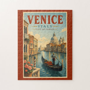 Venice Italy Canals Illustration Travel Art Retro Jigsaw Puzzle