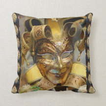 Venice Italy Carnival Mask Gold Throw Pillow