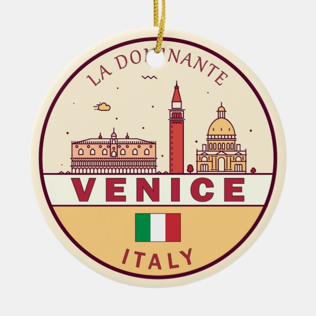 Venice Italy City Skyline Emblem Ceramic Tree Decoration (Front)