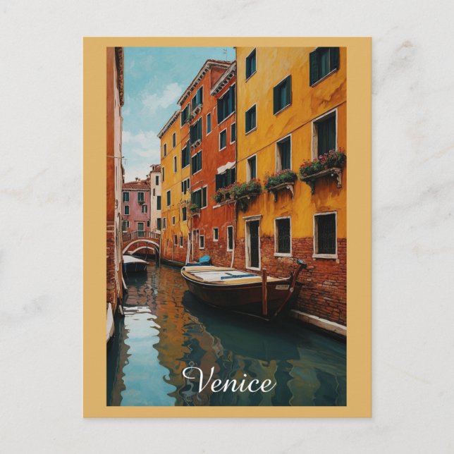 Venice Italy Colourful Canal Boat Travel Postcard (Front)