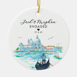 Venice Italy Engaged Gondola Watercolor Custom Ceramic Tree Decoration
