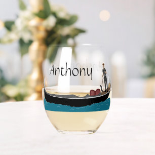 Venice, Italy Gondola and Gondolier Personalised Stemless Wine Glass