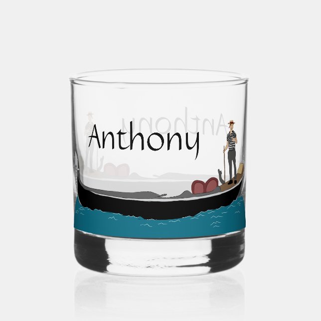 Venice, Italy Gondola and Gondolier Personalised Whiskey Glass (Front)
