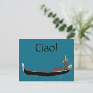 Venice, Italy Gondola and Gondolier Teal Blue Ciao Postcard