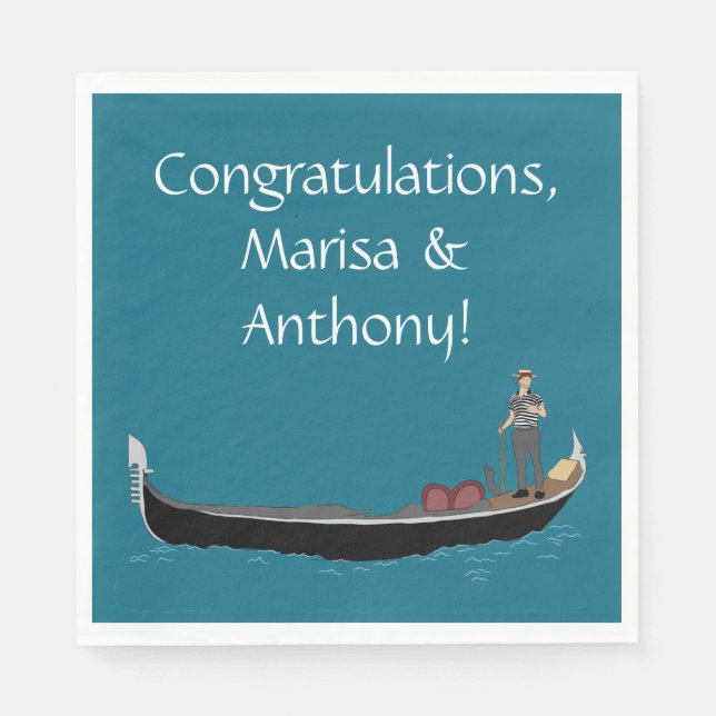 Venice, Italy Gondola and Gondolier Teal Blue Napkin (Front)