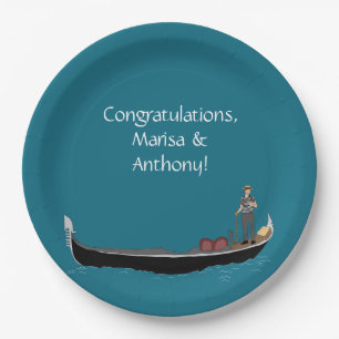 Venice, Italy Gondola and Gondolier Teal Blue Paper Plate