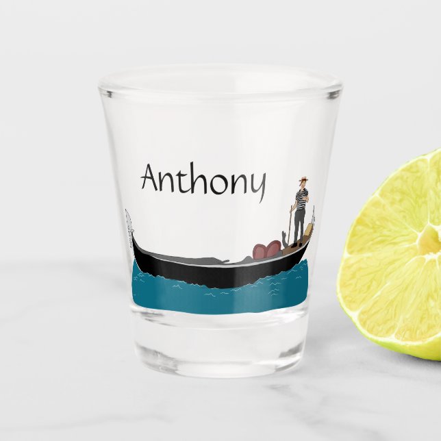 Venice, Italy Gondola and Gondolier Travel Themed Shot Glass (Front)