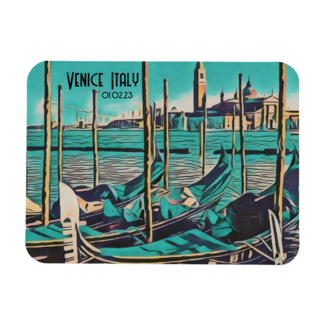 Venice Italy Gondola Art, Customise Words and Date Magnet (Horizontal)