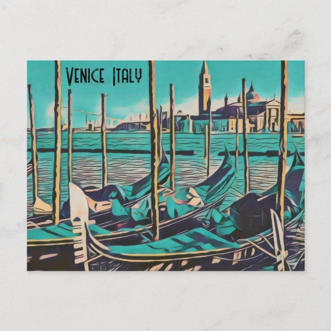Venice Italy Gondola Stylised Photo Postcard (Front)