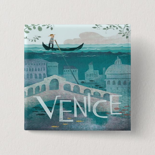 venice Italy Gondola travel vacation retro post   15 Cm Square Badge (Front)